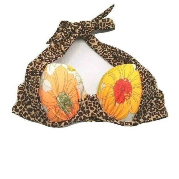 Victorias Secret Womens Bikini Top U/W Halter Size 32B Animal Print Floral - Picture 4 of 9